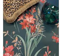 SOPHIE LAURENCE Deep Teal Floral Wallpaper Pink Coral Botanical Foliage Smooth Finish Feature Full Roll 10m Bedroom Feature Wall Hallway