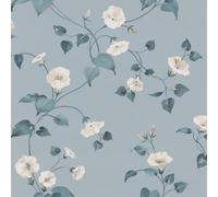 SOPHIE LAURENCE Duck Egg Floral Wallpaper Cream Flowers Smooth Finish Feature Wall Living Room