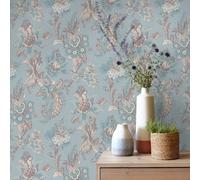 Sophie Laurence Duck Egg Floral Wallpaper Grey Cream Damask Pattern Smooth Finish