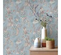 SOPHIE LAURENCE Duck Egg Floral Wallpaper Grey Cream Damask Pattern Smooth Finish Feature Wall