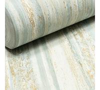 Sophie Laurence Duck Egg Stripe Wallpaper Textured Gold Metallic Shimmer Paste Wall Free Match