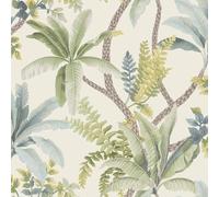 SOPHIE LAURENCE Eastern Horizons Trailing Palm Green, Cream Wallpaper for Bedroom Decor, Nature Inspired Wallpaper, Offset Pattern, Wall Paper Paste, Washable Wall Paper Roll