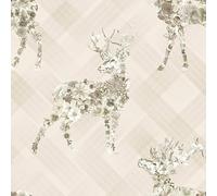 SOPHIE LAURENCE Floral Beige Stag Calla Wallpaper - Geometric Pattern Beige Non-Woven Tartan - Paste The Wall Wallpaper