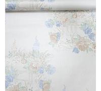 SOPHIE LAURENCE Floral Off White Wallpaper - Blue Green Leaves with Metallic Finish, Vinyl, Paste The Wall - 0.53 X 0.53 M