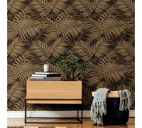 Sophie Laurence Gold Chocolate Leaf Wallpaper Metallic Textured Tropical Floral Feature Hallway 10M Roll