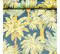 SOPHIE LAURENCE Green Tropical Tree Wallpaper Navy Blue Textured Vinyl Feature Wall Lounge Study