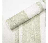 SOPHIE LAURENCE Green & White Stripe Wallpaper - Textured Retro Vinyl Feature Wall Roll (53 cm × 10 m)