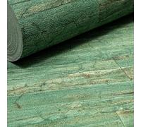 SOPHIE LAURENCE Green Wood Effect Wallpaper - Textured Thick Non-Woven Vinyl, Paste The Wall Feature Wall Covering for Living Room, Bedroom, Hallway & Kitchen, 10m x 0.53m