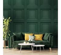 SOPHIE LAURENCE Green Wood Panel Effect Wallpaper Smooth Matte Finish 3D Effect Non Woven Wallpaper for Living Room Bedroom Feature Wall Paste The Paper Wallpaper (Sample)