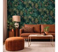 Sophie Laurence Green Woods Forest Wallpaper Midnight Floral Water Fall Deer Smooth Feature Wall