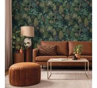 SOPHIE LAURENCE Green Woods Forest Wallpaper - Midnight Floral Water Fall Design with Deer | Smooth Decorative Feature Wall Pattern