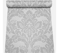 Sophie Laurence Grey Floral Damask Wallpaper Silver Metallic Shimmer Thick Textured Feature Wall