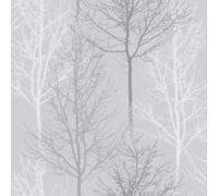 SOPHIE LAURENCE Grey Floral Tree Wallpaper Silver Metallic Shimmer Elegant Botancial Slightly Textured Eye-Catching Feature Wall Living Room, Bedroom, Hallway, Office Full Roll 10m x 0.53m