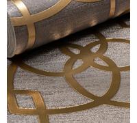 SOPHIE LAURENCE Precious Silks Wallpaper - Warm Grey & Gold Metallic Geometric Pattern | Washable Paste-The-Paper 10 m Roll for Feature Walls & Home Décor