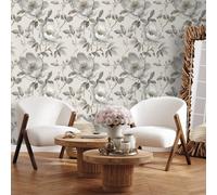 Sophie Laurence Grey Gold Floral Wallpaper Leaf Textured Metallic Shimmer Feature Wall