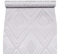 SOPHIE LAURENCE Grey & Lilac Geometric Wallpaper - Silver Foiled Textured Vinyl Roll | Metallic Geometric Pattern Feature Wall Wallpaper 10 m