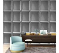SOPHIE LAURENCE Grey & Silver 3D Wood Panel Effect Wallpaper, Realistic Textured Design, 0.53m x 0.53m Sample, Scrubbable, Matte Finish, Paste The Paper, Ideal for Any Room