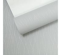SOPHIE LAURENCE Grey Sparkling Silver Glitter Curved Lines Non-Woven Textured Wallpaper Straight Match (Grey Silver Thin Lines)