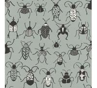 SOPHIE LAURENCE Insects & Bugs Kids Wallpaper - White, Black & Pale Blue Textured Vinyl Feature Wall Roll, Washable & Removable