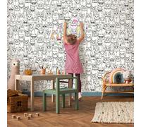 Sophie Laurence Kids Black & White Cats Wallpaper Colour Me In Fun Feature Wall Bedroom Playroom