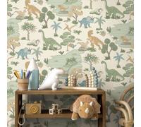 Sophie Laurence Kids Cream Dino Wallpaper Multi Dinosaurs Snakes Frogs Feature Bedroom Playroom