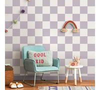 SOPHIE LAURENCE Lilac and White Check Wallpaper - Smooth Flat Finish | Kids’ Bedroom and Playroom Feature Wall Pattern