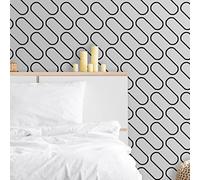 SOPHIE LAURENCE Linear Curve Wavey Lines Monochrome Minimalist Feature Wallpaper - Thick Heavy Duty Textured Paste The Paper Designer Wallpaper (Full Roll, Black and White)