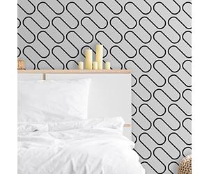 SOPHIE LAURENCE Linear Curve Wavey Lines Monochrome Minimalist Feature Wallpaper - Thick Heavy Duty Textured Paste The Paper Designer Wallpaper (Full Roll, Black and White)