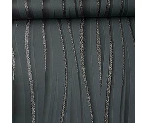 SOPHIE LAURENCE Luxury 3D Glitter Sparkle Textured Wave Stripe Vinyl Charcoal Black Wallpaper for Living Room Bedroom