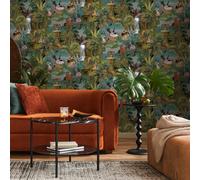 Sophie Laurence Multicoloured Animal Beach Party Wallpaper Quirky Textured Tigers Snakes Metallic Shimmer Feature Wall