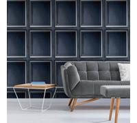 Sophie Laurence Navy Blue Gilded 3D Distressed Panel Effect Wallpaper Silver Textured Feature Wall