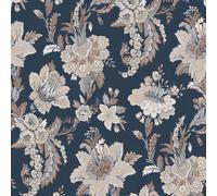 SOPHIE LAURENCE Navy Floral Wallpaper Grey Brown Damask Pattern Smooth Finish Feature Bedroom