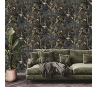Sophie Laurence Navy Tropical Jungle Paradise Wallpaper Exotic Birds & Plants Feature Wall