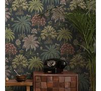 Sophie Laurence Navy Tropical Trees Wallpaper Foliage Leaf Textured Feature Wall