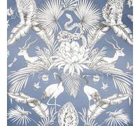 SOPHIE LAURENCE Navy White Tropical Wallpaper - Exotic Birds and Snakes Design, Smooth Finish, Washable, Easy Application for Feature Walls, Bedrooms and Living Rooms (Full Roll)