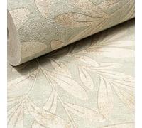 SOPHIE LAURENCE Neutral Green Sage Vinyl Wallpaper - Floral Willow Trail Design | Paste The Wall | Washable | Textured | Non-Woven | 10M x 0.53M Roll Living Room Feature Wall Oriental