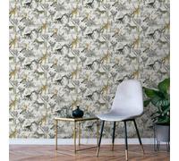 Sophie Laurence Off White Grey Safari Wallpaper Jungle Theme Animals Leaf Slightly Textured Feature Wall