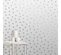 Sophie Laurence Off White Starlight Spots Wallpaper Metallic Silver Shimmer Smooth Finish Nursery Bedroom