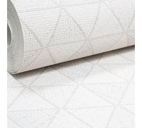 Sophie Laurence Off White Textured Wallpaper Metallic Silver Geometric Traingles Non-Woven Vinyl