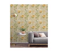 SOPHIE LAURENCE Olive Beige Floral Wallpaper - Green Botanical Design, Smooth Vinyl Finish, Easy Paste The Wall Application, Stylish Feature Wall Covering for Living Room, Bedroom & Office