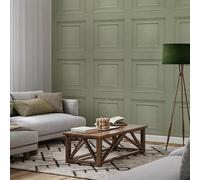 SOPHIE LAURENCE Panel Sage Green Wallpaper - 3D Wood Effect, Washable, 5.32sqm Coverage, 0.53m x 10.05m Roll, Modern Smooth Matte Finish for Any Room