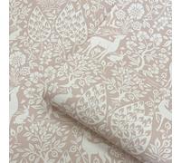 Sophie Laurence Pink Floral Wallpaper Deer Rabbits Leaves Slightly Textured Feature Wall Bedroom