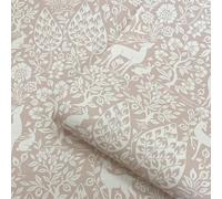 SOPHIE LAURENCE Pink Floral Wallpaper Deer Rabbits Leaves Slightly Textured Feature Wall Bedroom