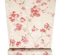 SOPHIE LAURENCE Pink & Red Floral Wallpaper - Beige & Grey Tones with Gold Metallic Mottled Texture, Thick Vinyl Feature Wall Roll (53 cm × 10.05 m)