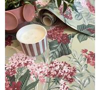 SOPHIE LAURENCE Pink Sage Floral Wallpaper Green Maroon Flowers Smooth Finish Feature Wall Study 10M X 0.53M