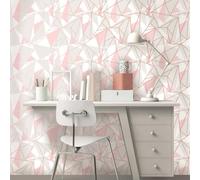 SOPHIE LAURENCE Pink White Geometric Wallpaper Metallic Shimmer Grey White Subtle Texture Feature Wall Retro Quirky, Girls Bedroom, Bedroom, Living Room, Hallway, Office Full Roll 10m x 0.53m