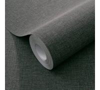 Sophie Laurence Plain Charcoal Textured Wallpaper Linen Effect Free Match Non-Woven Vinyl Paste The Wall