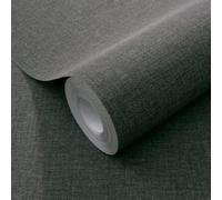SOPHIE LAURENCE Plain Charcoal Textured Wallpaper Linen Effect Free Match Paste The Wall Non-Woven Vinyl Living Room, Bedroom, Hallway, Office, Study, Kitchen, Bathroom Full Roll 10m x 0.53m