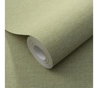 Sophie Laurence Plain Olive Green Wallpaper Textured Linen Effect Non-Woven Vinyl Free Match