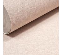 SOPHIE LAURENCE Plain Pale Pink Wallpaper Linen Effect Textured Free Match Paste The Wall Non-Woven Vinyl Lounge Kitchen Hallway Bedroom Full Roll 10m x 0.53m